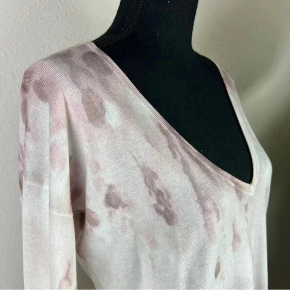 J. Jill V-Neck Deep Mauve Pale Pink Paint Splatter Long Sleeve Sweater Small - Picture 2 of 13